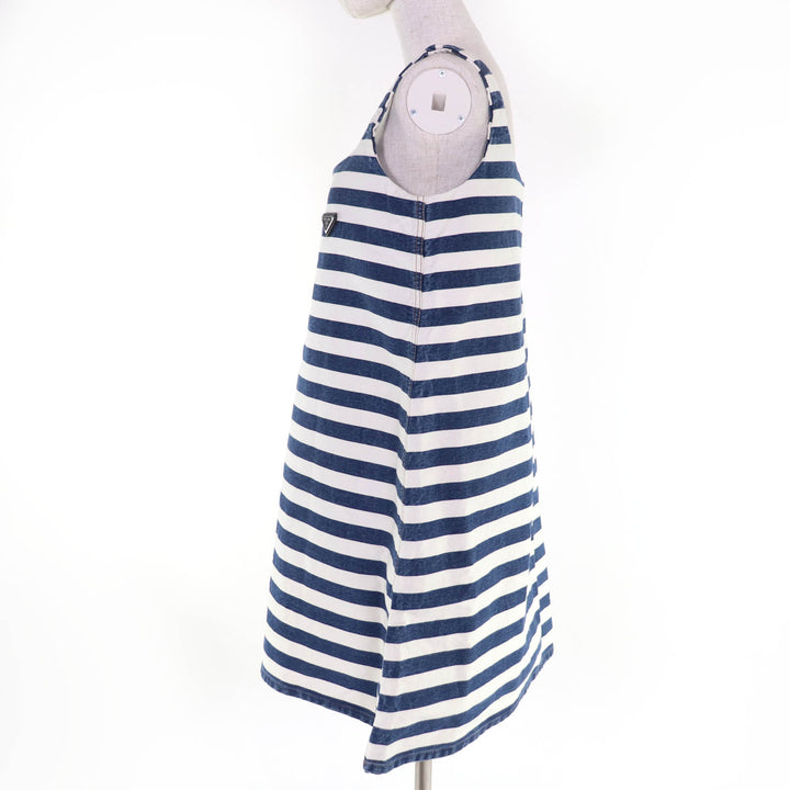 Excellent PRADA one piece Triangle logo organic cotton denim sleeveless top 40