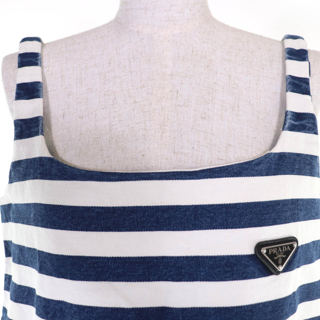 Excellent PRADA one piece Triangle logo organic cotton denim sleeveless top 40