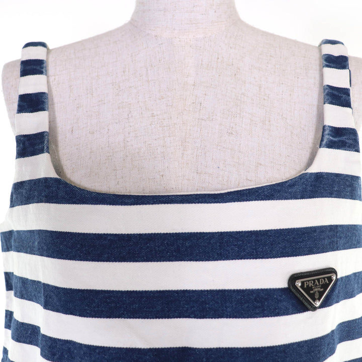 Excellent PRADA one piece Triangle logo organic cotton denim sleeveless top 40