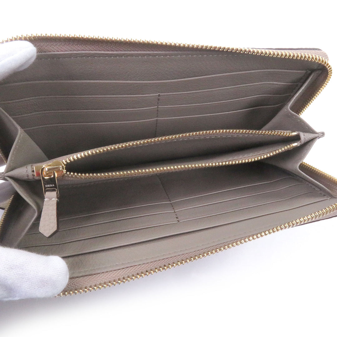 Pristine 大峡製鞄 Purse Pocket Book Round Zip Long Wallet Light gray