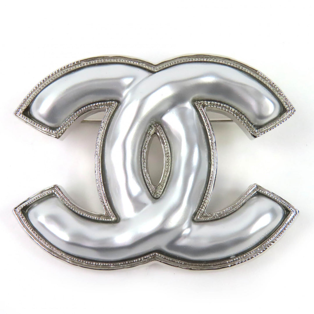 Excellent CHANEL Brooch COCO Mark Silver Women B25C