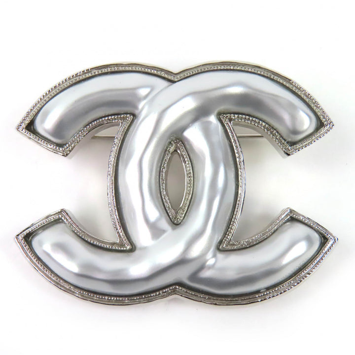 Excellent CHANEL Brooch COCO Mark Silver Women B25C