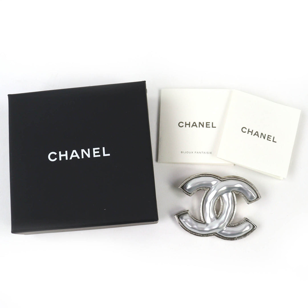 Excellent CHANEL Brooch COCO Mark Silver Women B25C
