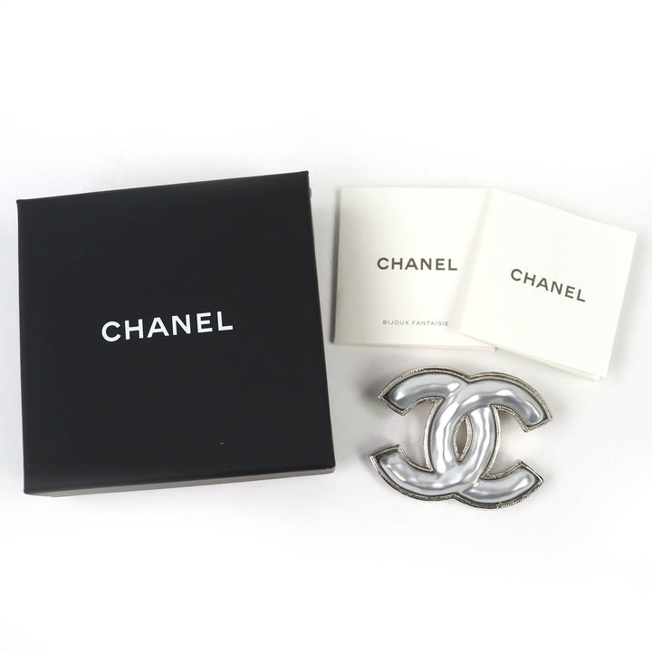 Excellent CHANEL Brooch COCO Mark Silver Women B25C