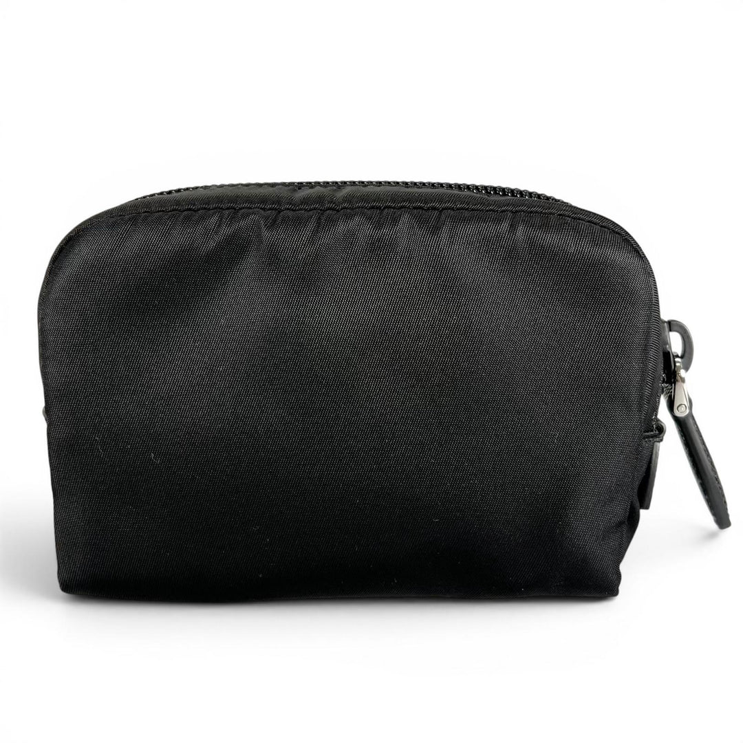 Excellent PRADA Pouch Re-Nylon Triangle Logo Cosmetic Pouch black Nylon Women