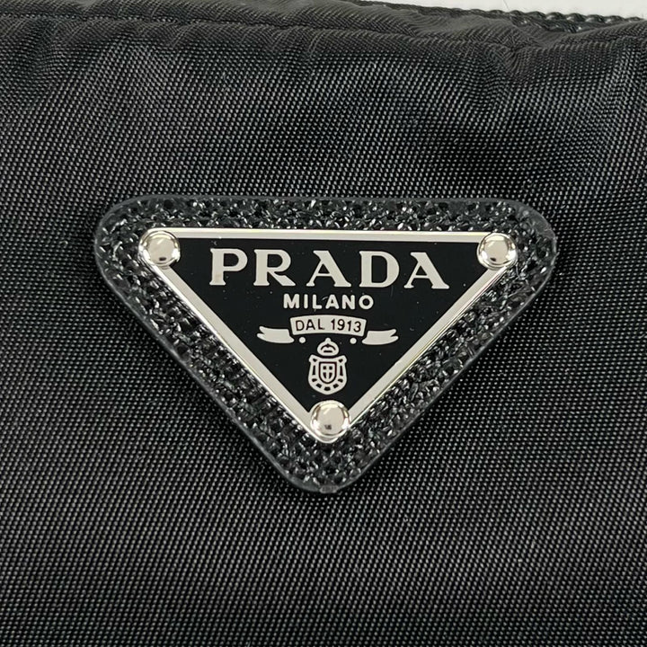 Excellent PRADA Pouch Re-Nylon Triangle Logo Cosmetic Pouch black Nylon Women