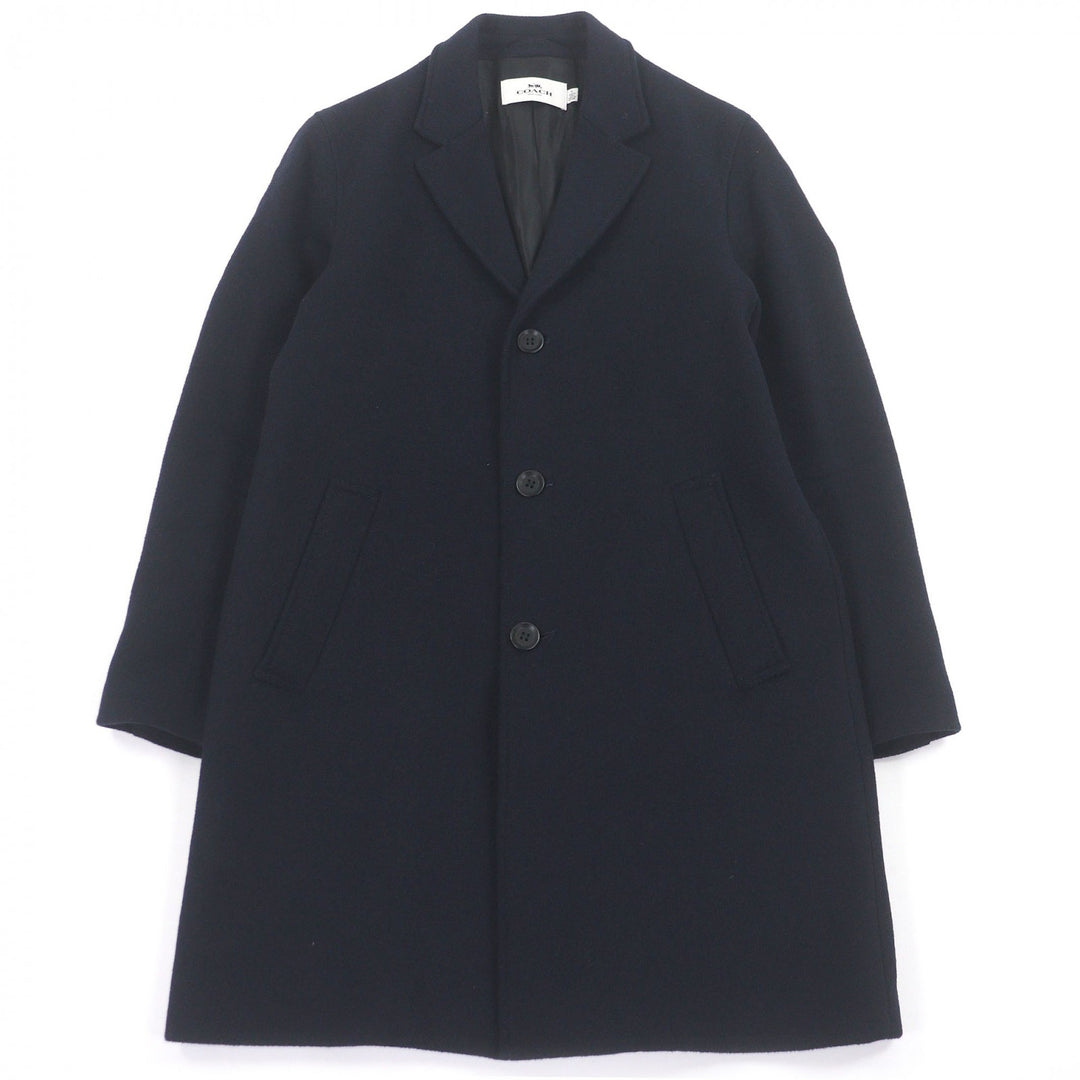 Great COACH Chester coat Leather elbow patches Navy hair mens M 33826