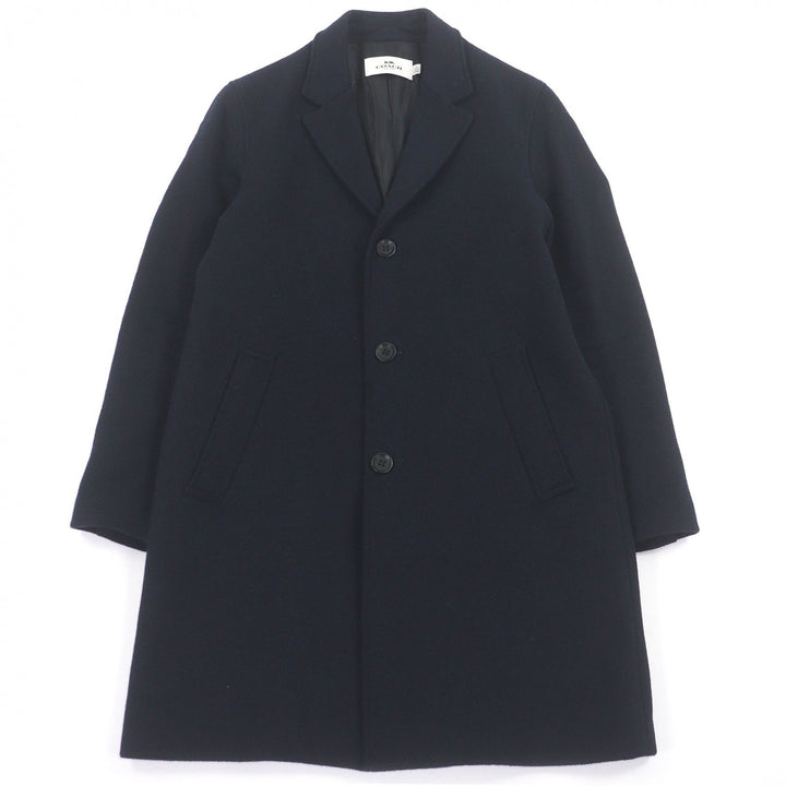 Great COACH Chester coat Leather elbow patches Navy hair mens M 33826