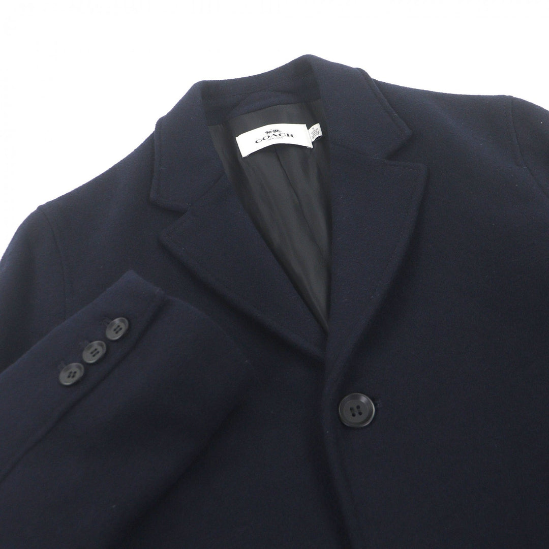 Great COACH Chester coat Leather elbow patches Navy hair mens M 33826