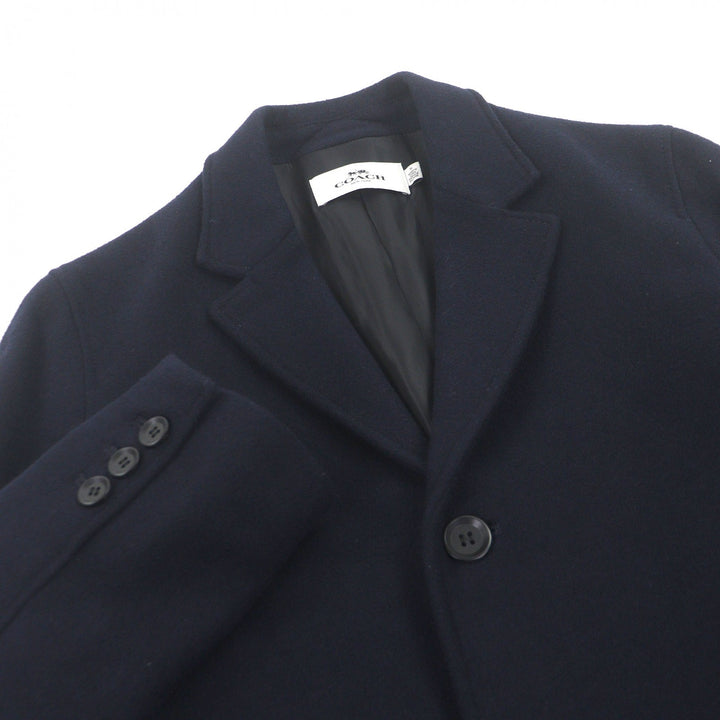 Great COACH Chester coat Leather elbow patches Navy hair mens M 33826
