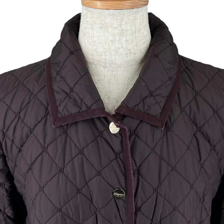 Great Salvatore Ferragamo coat Leopard print quilted lining purple Nylon 46