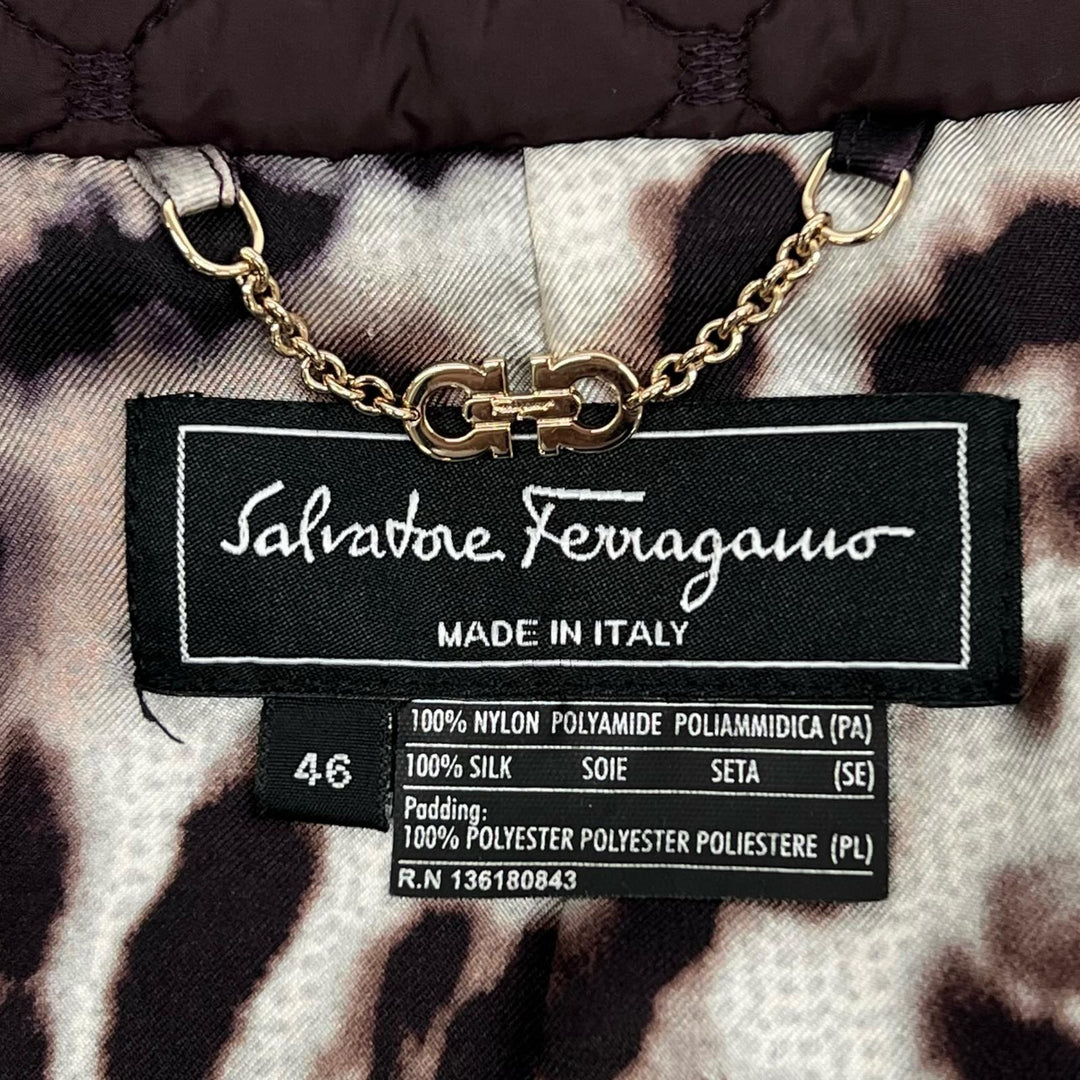 Great Salvatore Ferragamo coat Leopard print quilted lining purple Nylon 46