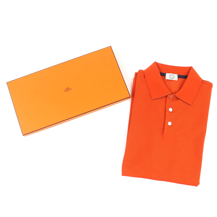 Pristine HERMES Short sleeve polo shirt Double Jeu Serie button Orange M 800271E