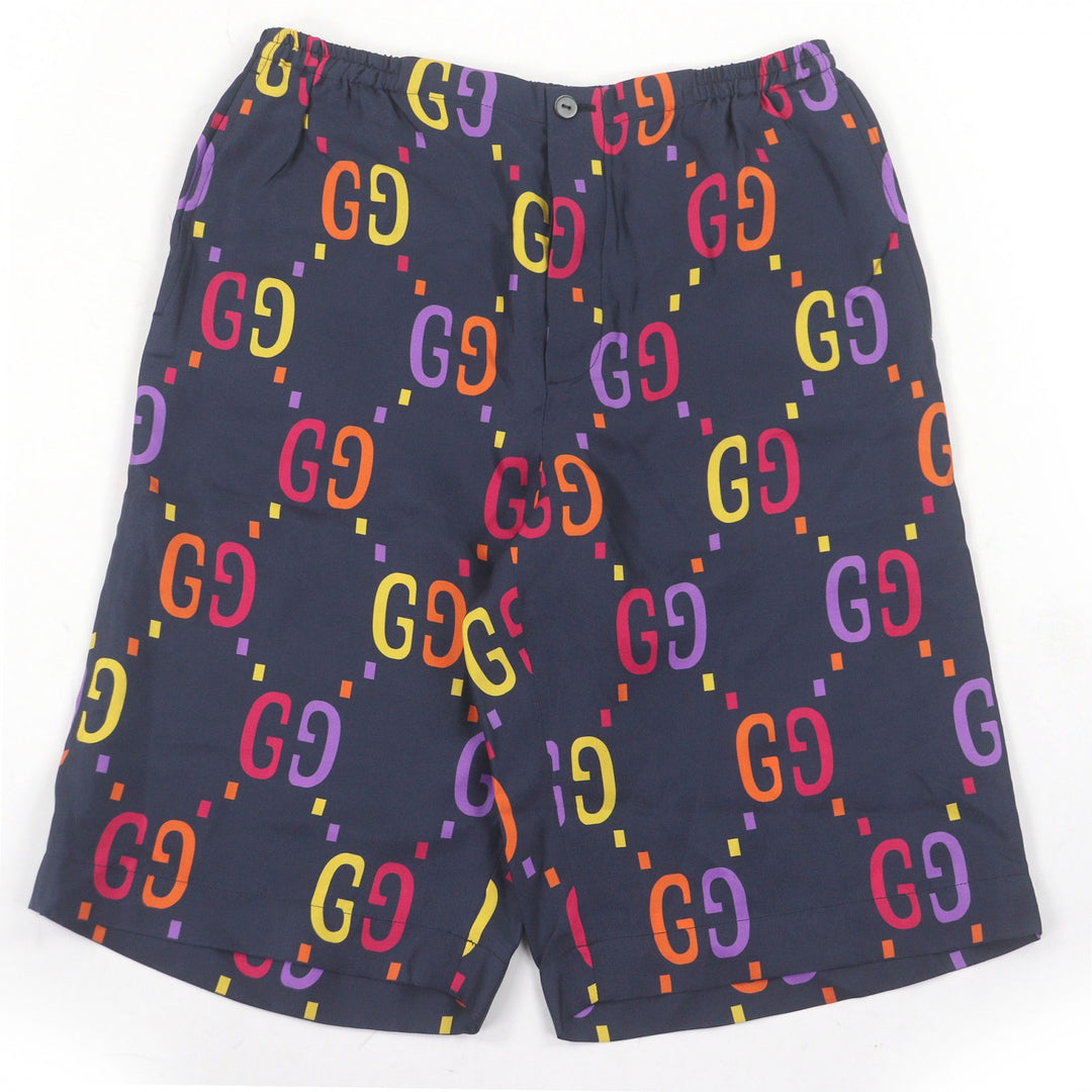 Excellent GUCCI Shorts GG logo all-over pattern Navy silk mens