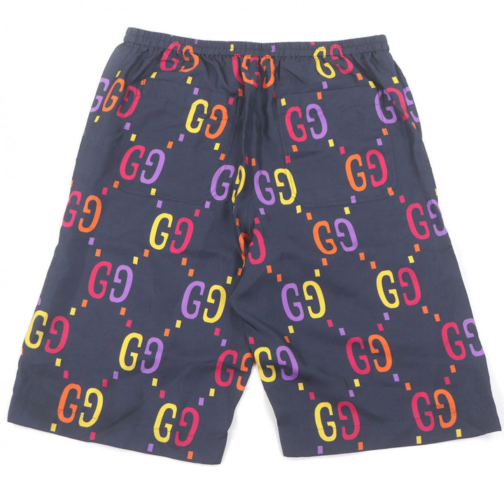 Excellent GUCCI Shorts GG logo all-over pattern Navy silk mens