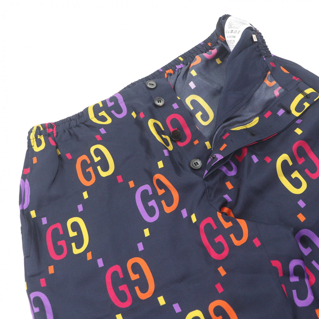 Excellent GUCCI Shorts GG logo all-over pattern Navy silk mens