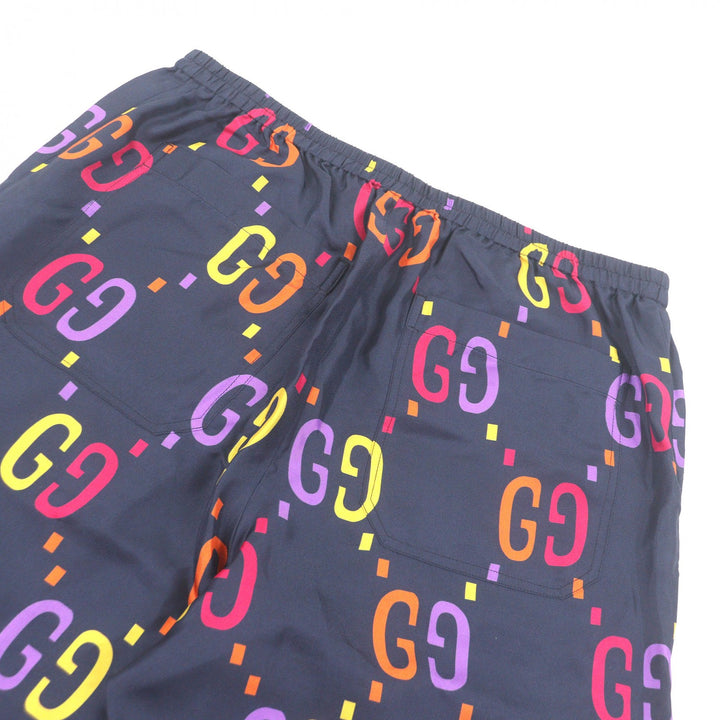 Excellent GUCCI Shorts GG logo all-over pattern Navy silk mens