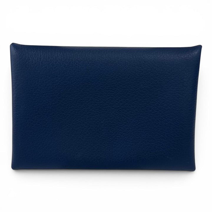 Excellent HERMES Calvi Duo Compact Verso Card Case blue Evercolor Leather Women