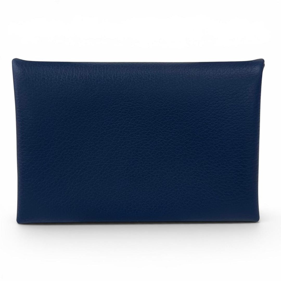 Excellent HERMES Calvi Duo Compact Verso Card Case blue Evercolor Leather Women