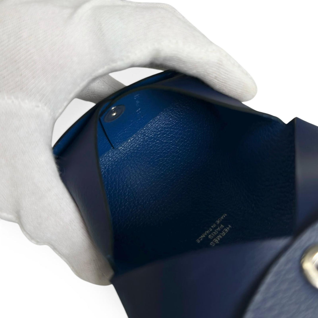 Excellent HERMES Calvi Duo Compact Verso Card Case blue Evercolor Leather Women
