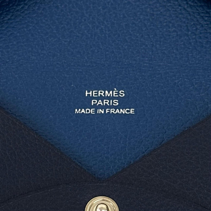Excellent HERMES Calvi Duo Compact Verso Card Case blue Evercolor Leather Women