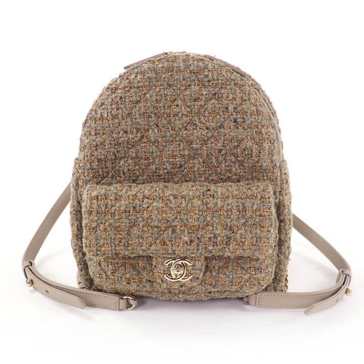 Excellent CHANEL Backpack COCO Mark Turnlock Matelasse Tweed Chainshoulder