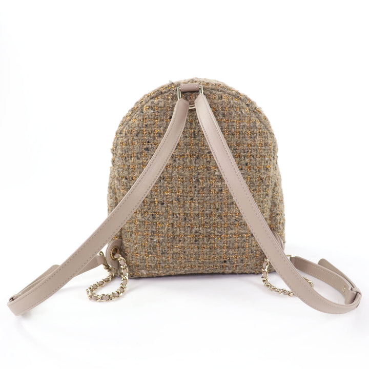 Excellent CHANEL Backpack COCO Mark Turnlock Matelasse Tweed Chainshoulder