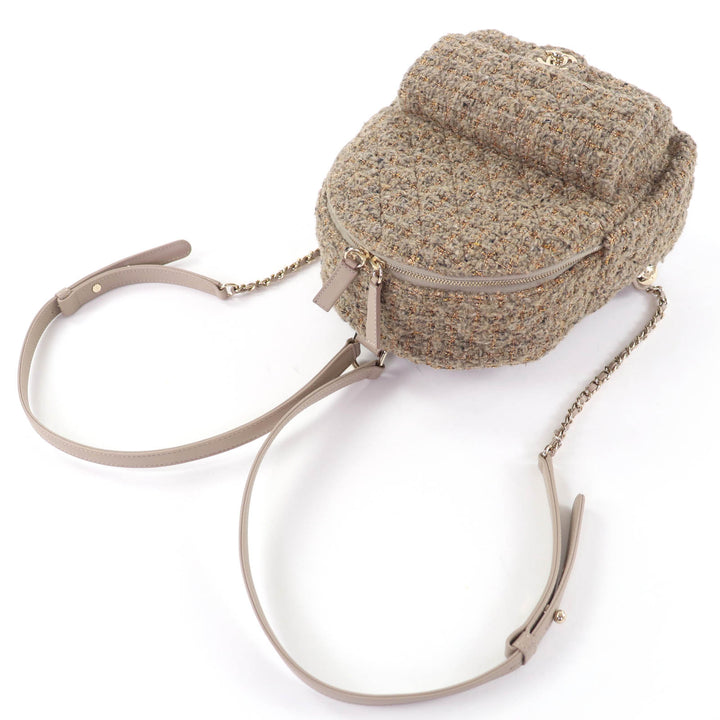 Excellent CHANEL Backpack COCO Mark Turnlock Matelasse Tweed Chainshoulder