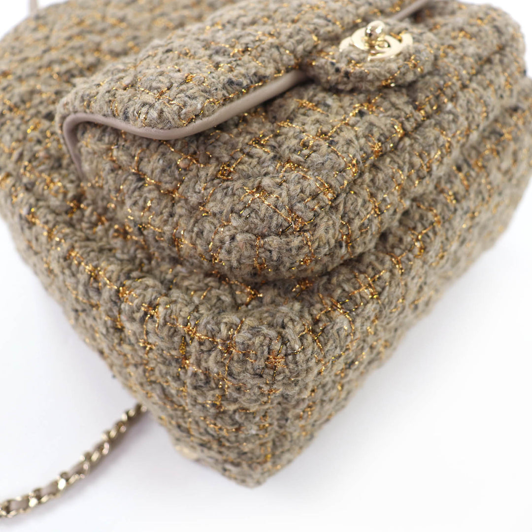 Excellent CHANEL Backpack COCO Mark Turnlock Matelasse Tweed Chainshoulder