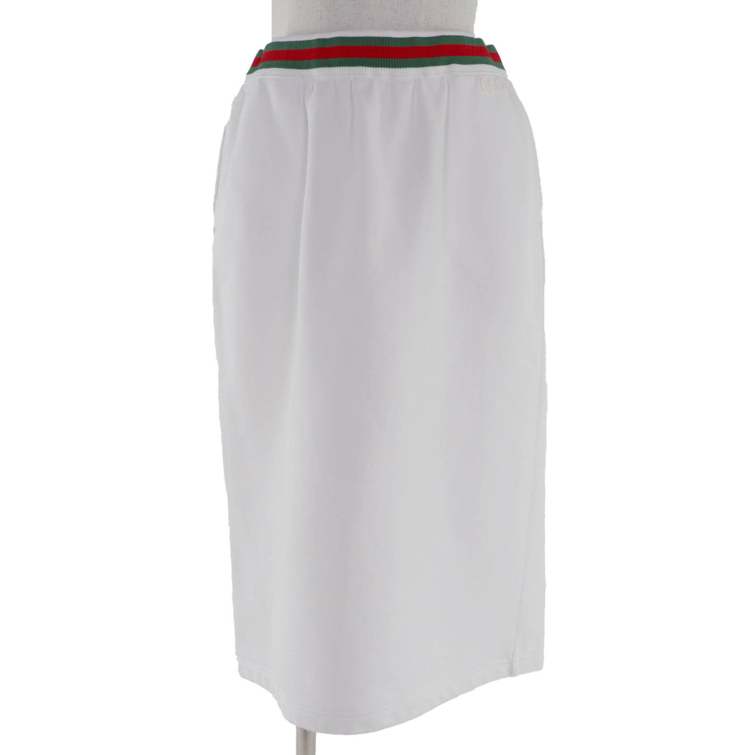 Excellent GUCCI skirt Logo Web Line Jersey white cotton Women L 810391