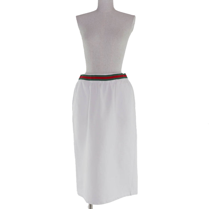 Excellent GUCCI skirt Logo Web Line Jersey white cotton Women L 810391