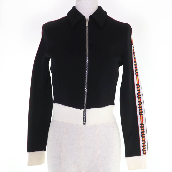 Excellent MIUMIU Jacket Logo Tape Cropped Zip Up black cotton Women S MJL604