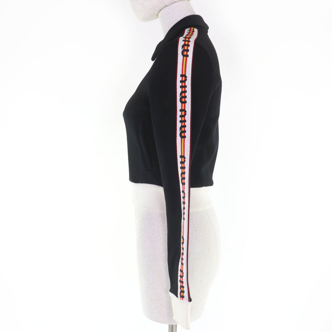 Excellent MIUMIU Jacket Logo Tape Cropped Zip Up black cotton Women S MJL604