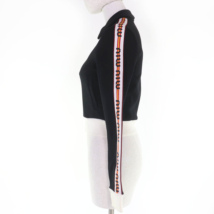 Excellent MIUMIU Jacket Logo Tape Cropped Zip Up black cotton Women S MJL604