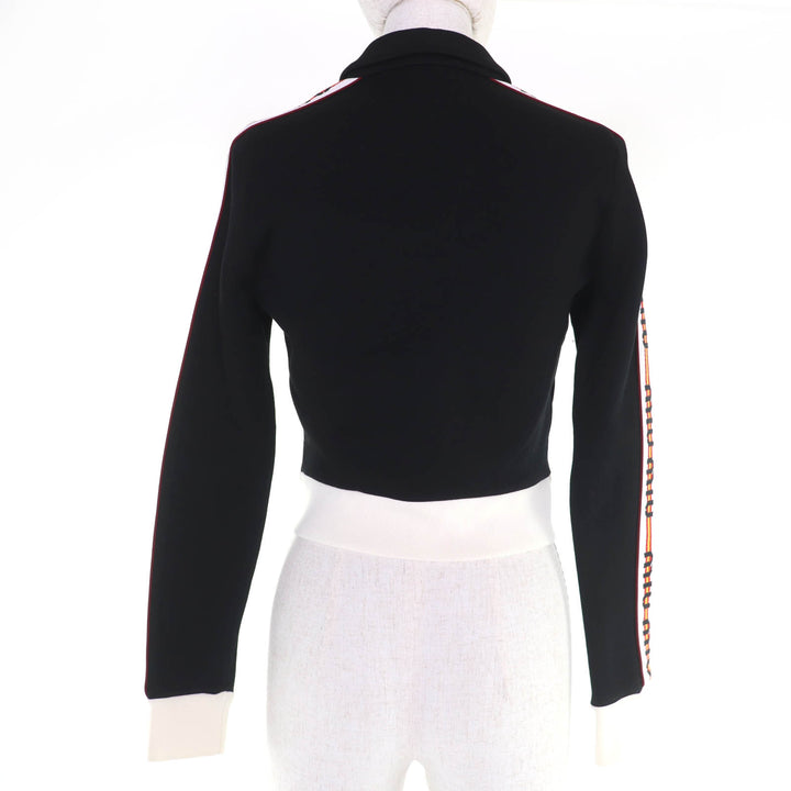Excellent MIUMIU Jacket Logo Tape Cropped Zip Up black cotton Women S MJL604