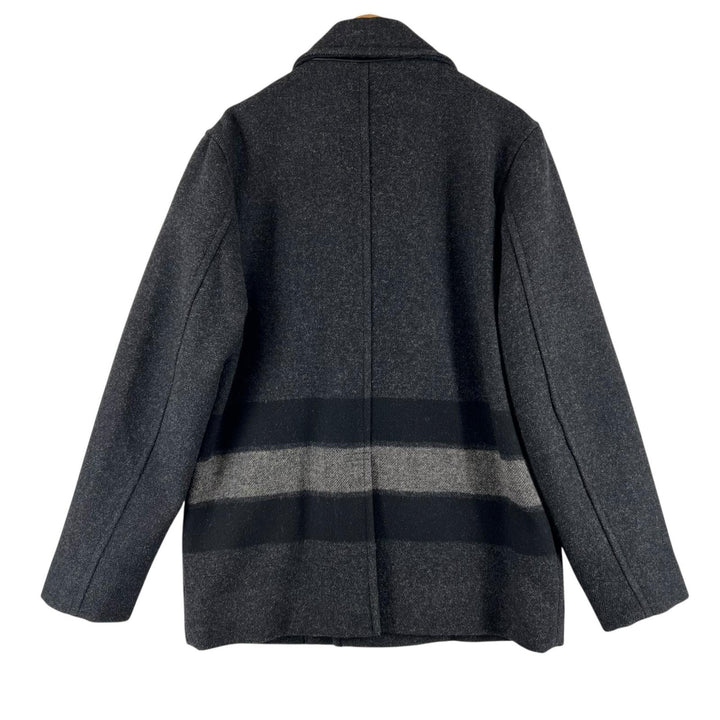 Excellent COACH pea coat, leather trim, striped Dark gray mens M F86518