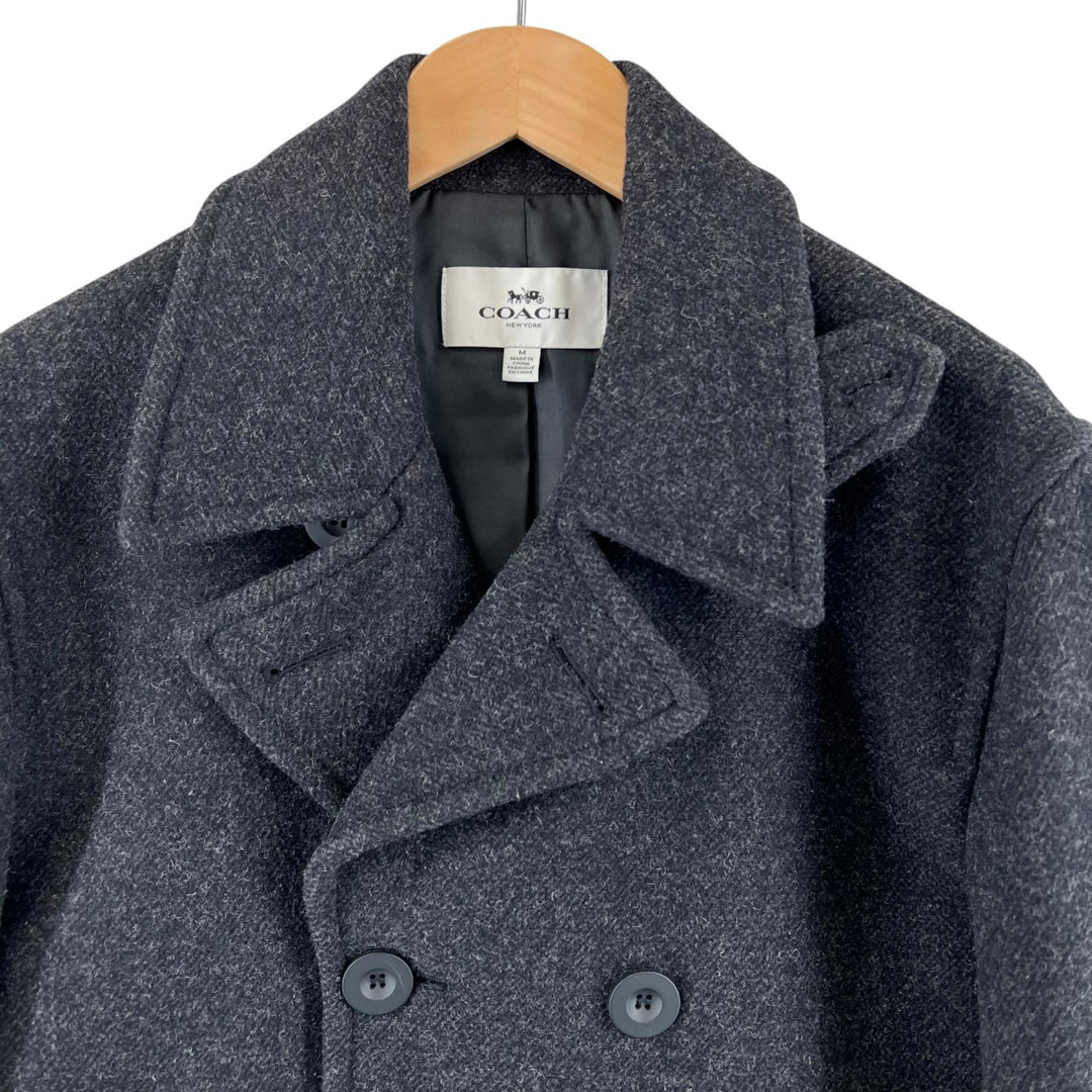 Excellent COACH pea coat, leather trim, striped Dark gray mens M F86518