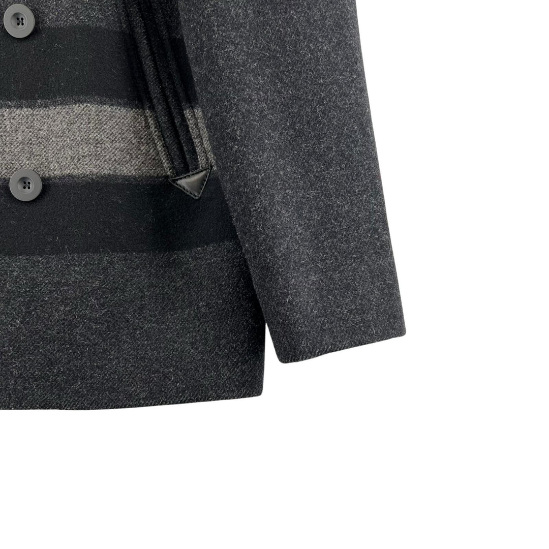 Excellent COACH pea coat, leather trim, striped Dark gray mens M F86518