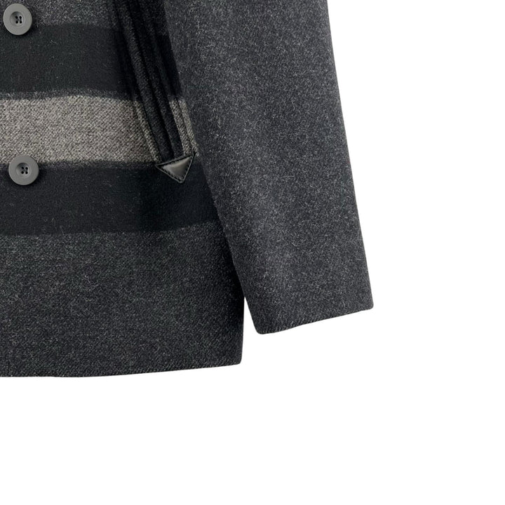 Excellent COACH pea coat, leather trim, striped Dark gray mens M F86518