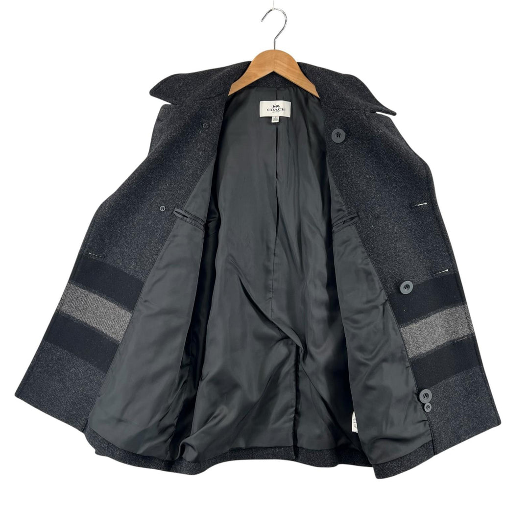 Excellent COACH pea coat, leather trim, striped Dark gray mens M F86518