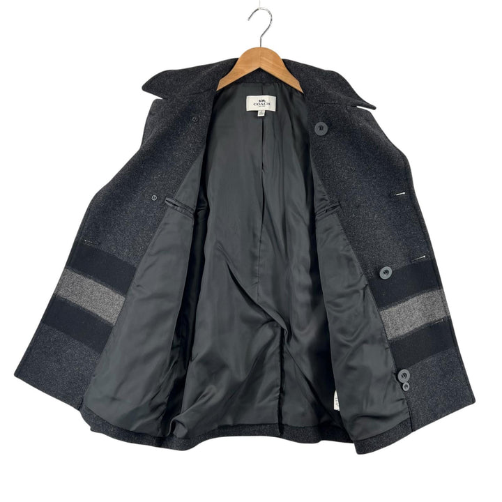 Excellent COACH pea coat, leather trim, striped Dark gray mens M F86518