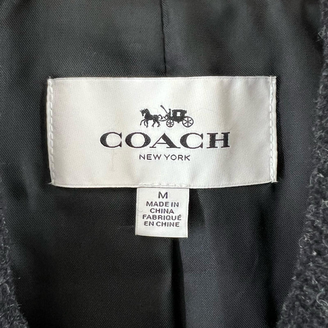 Excellent COACH pea coat, leather trim, striped Dark gray mens M F86518