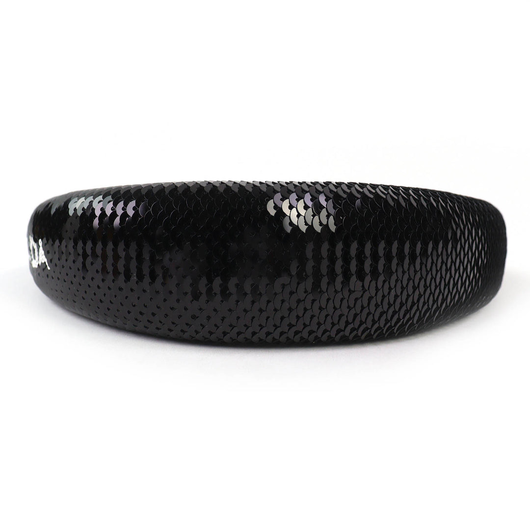 Excellent PRADA hair accessory Logo Sequin Headband Hairband black Women 1IH019