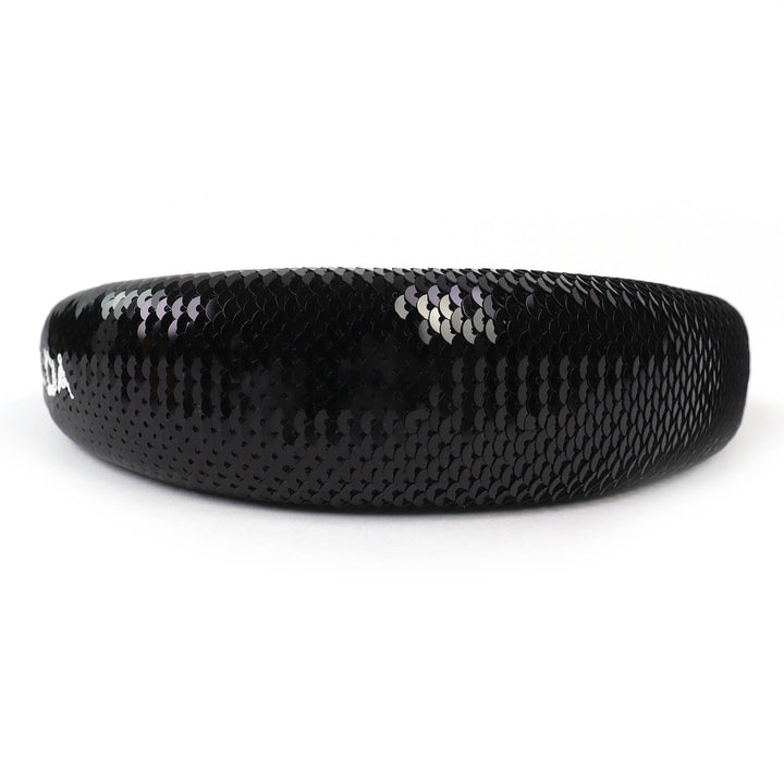 Excellent PRADA hair accessory Logo Sequin Headband Hairband black Women 1IH019