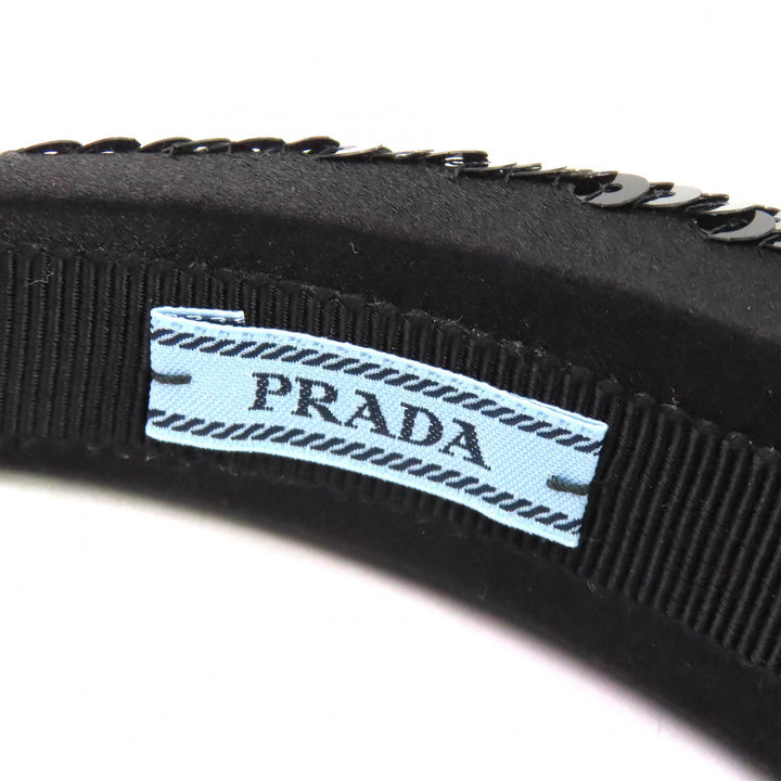 Excellent PRADA hair accessory Logo Sequin Headband Hairband black Women 1IH019