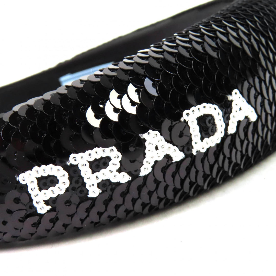 Excellent PRADA hair accessory Logo Sequin Headband Hairband black Women 1IH019
