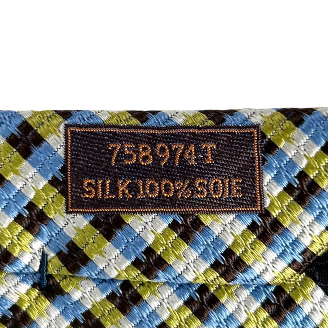 Pristine HERMES tie Check Pattern multicolor silk mens 758974T