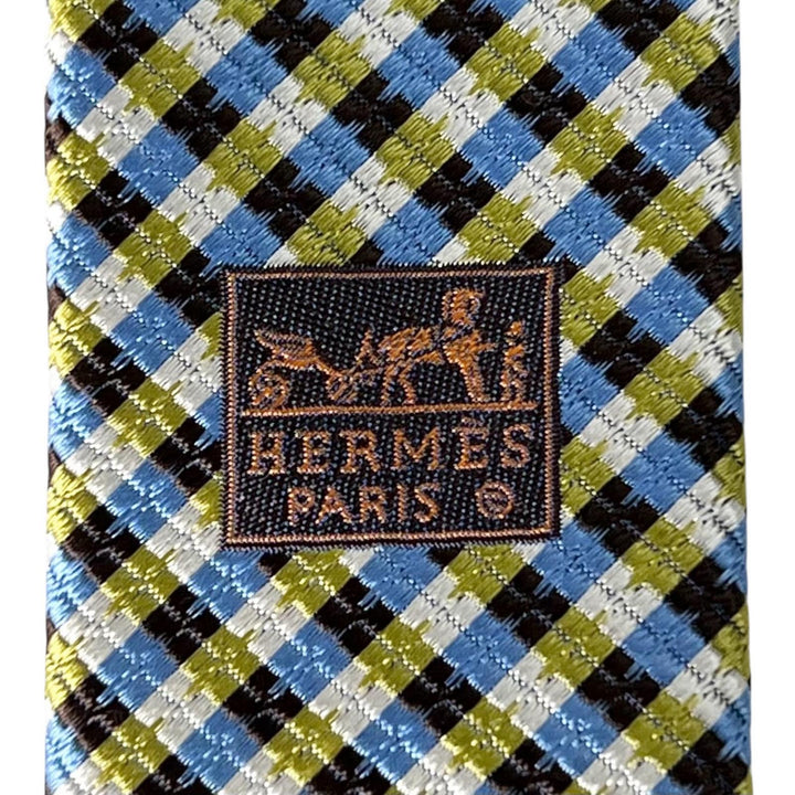 Pristine HERMES tie Check Pattern multicolor silk mens 758974T