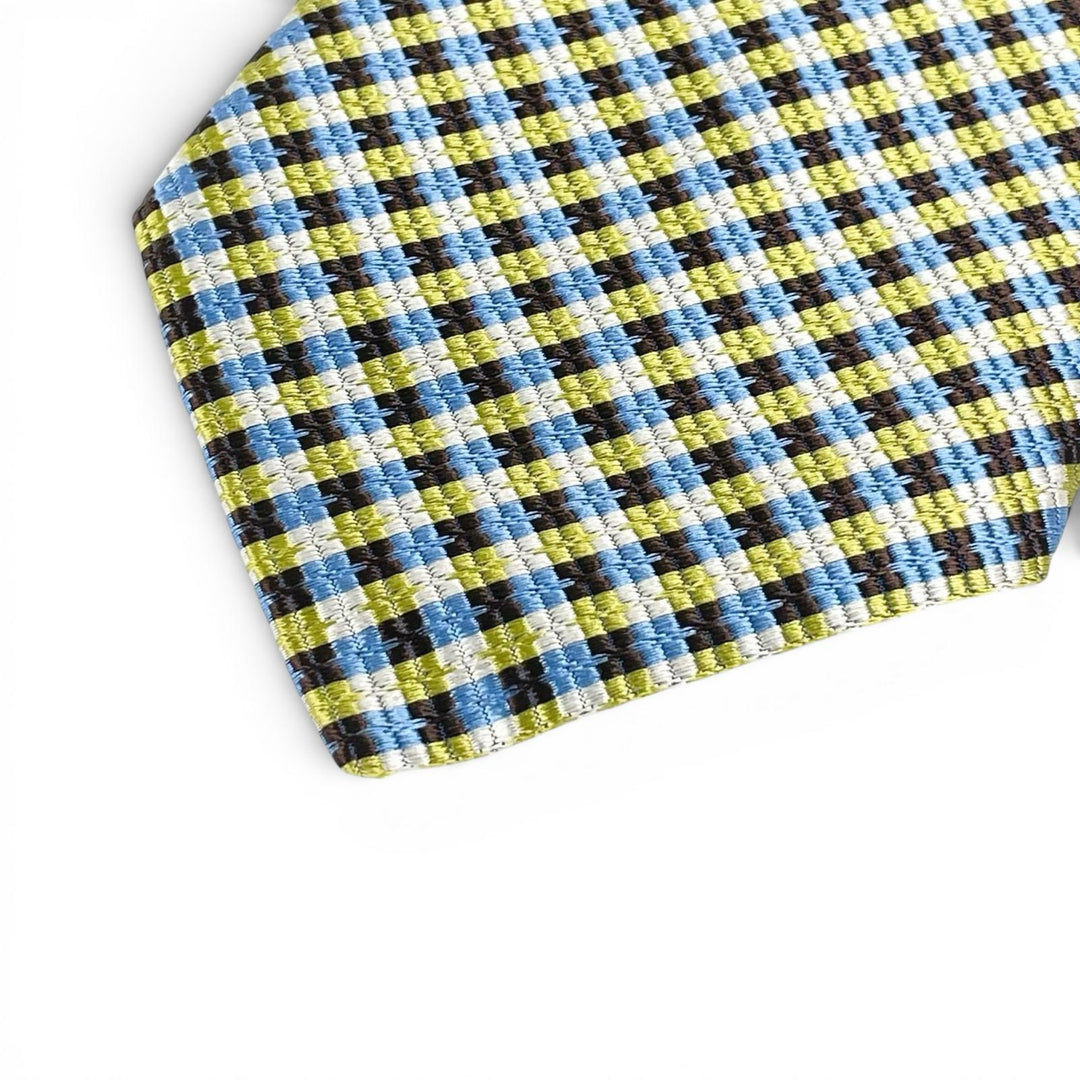 Pristine HERMES tie Check Pattern multicolor silk mens 758974T