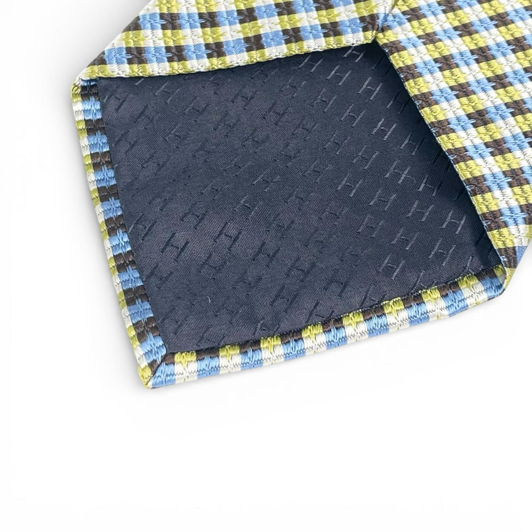 Pristine HERMES tie Check Pattern multicolor silk mens 758974T